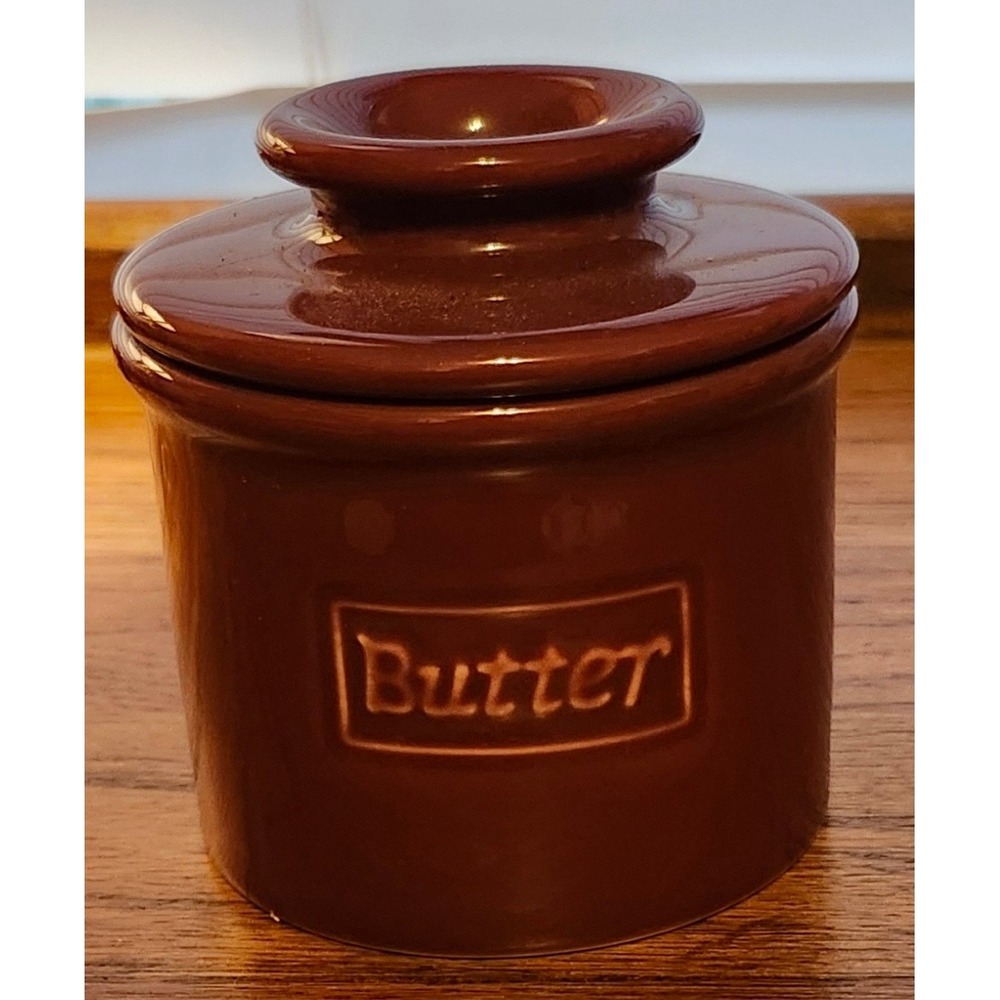 L. Tremain Butter Bell Crock Brown Glazed Ceramic French Butter Keeper Beurre